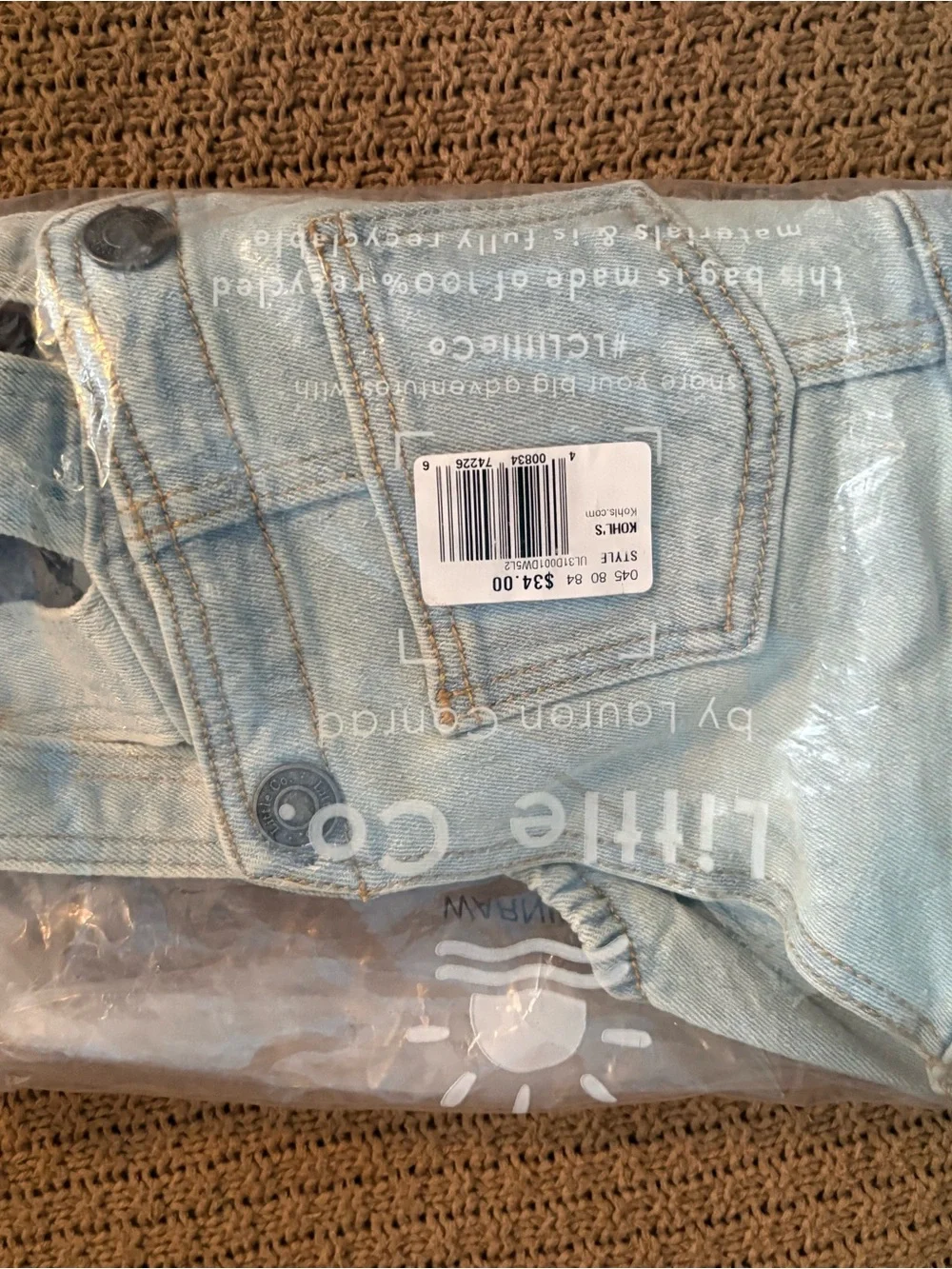 Lauren Conrad 100% Organic Cotton Light Blue Denim Baby Overalls Romper